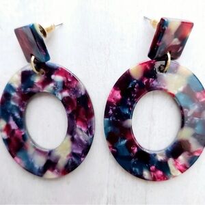Multicolor Small Acrylic Marbled Hoop Earrings